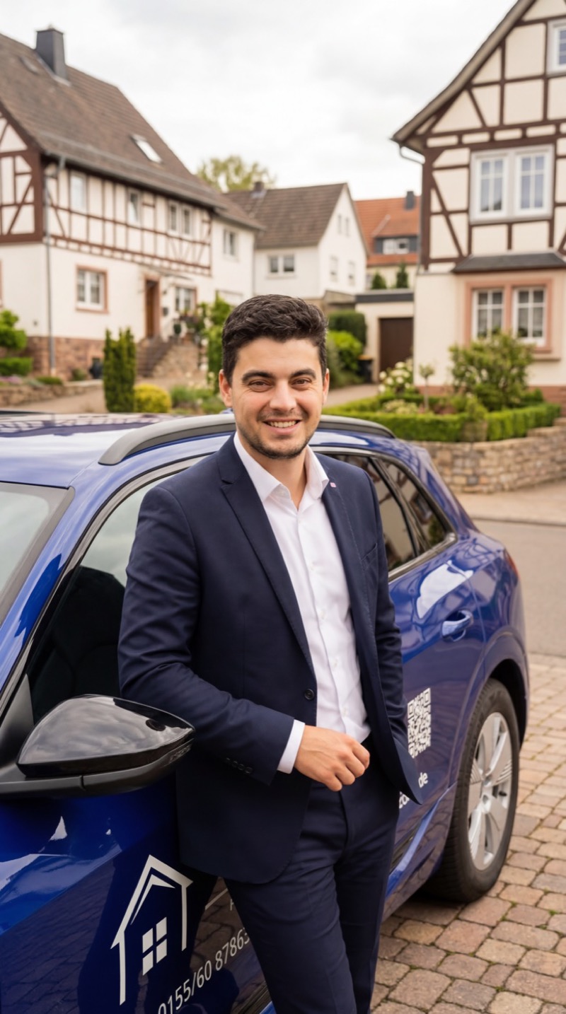 Patrick Atzor vor seinem Firmenwagen  -  Inhaber Immobilienservice